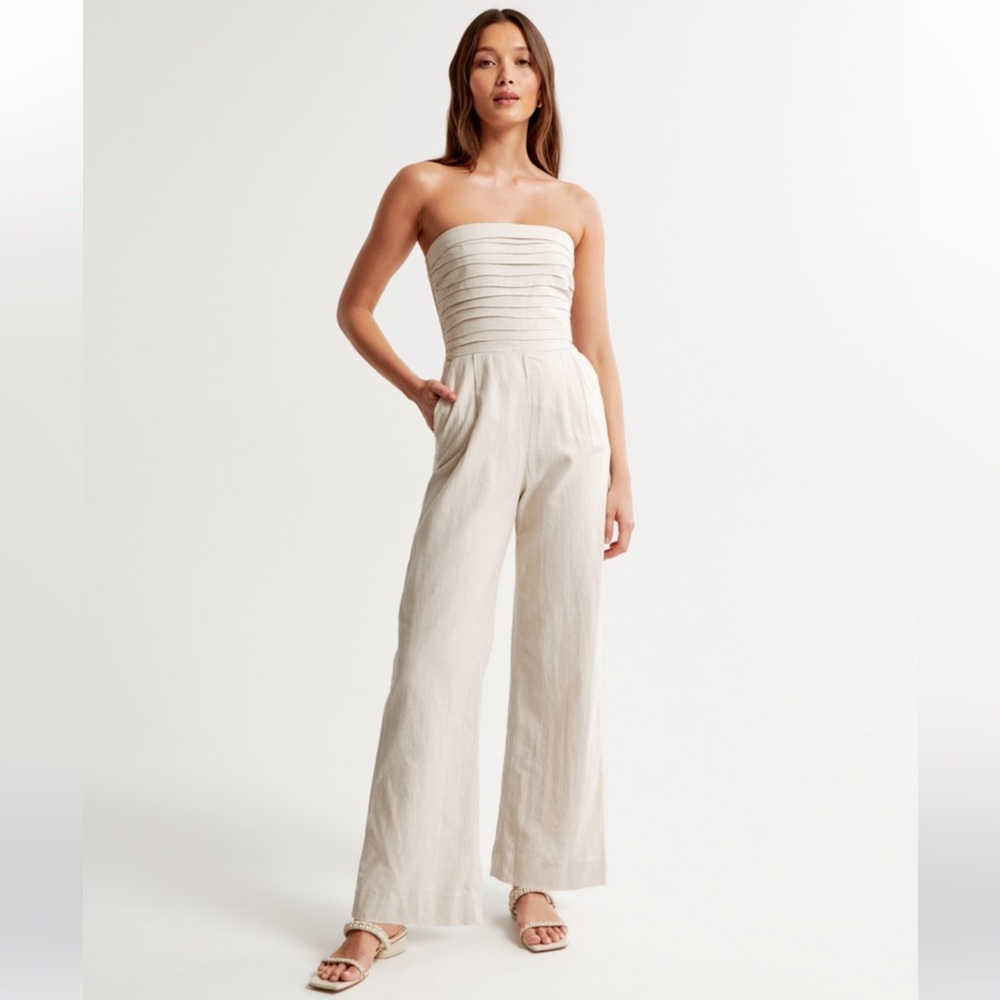 Abercrombie & Fitch Emerson linen strapless jumpsuit size Medium tall